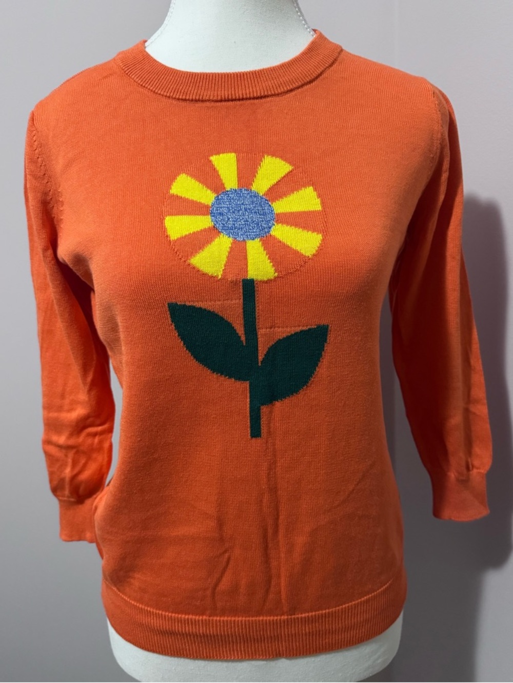 Modcloth Orange Floral Knit Sweater
